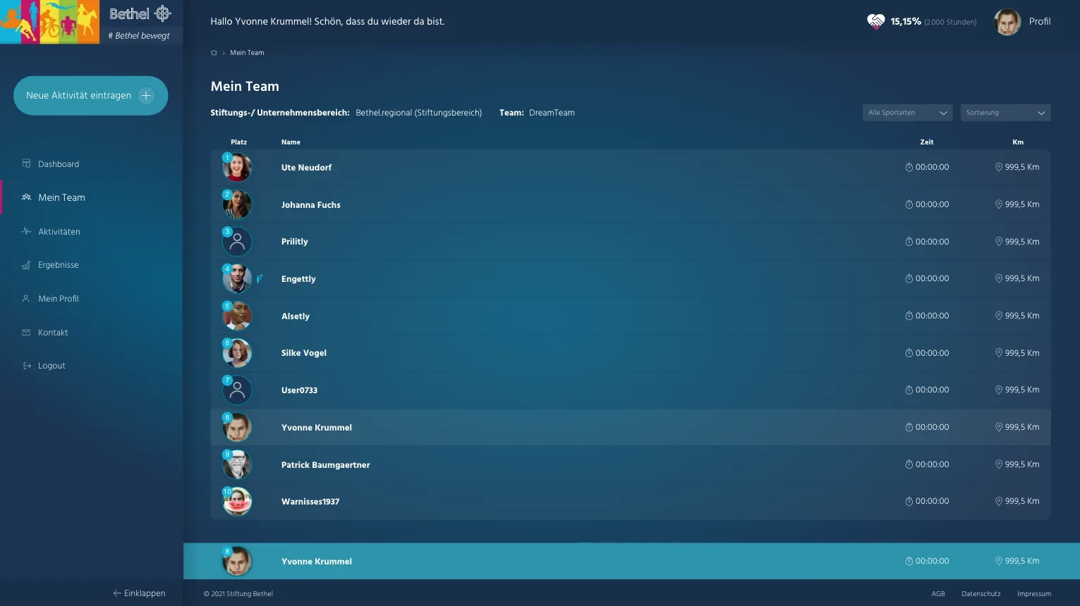 Bethel bewegt: Employee Fitness Challenge Platform screenshot 2