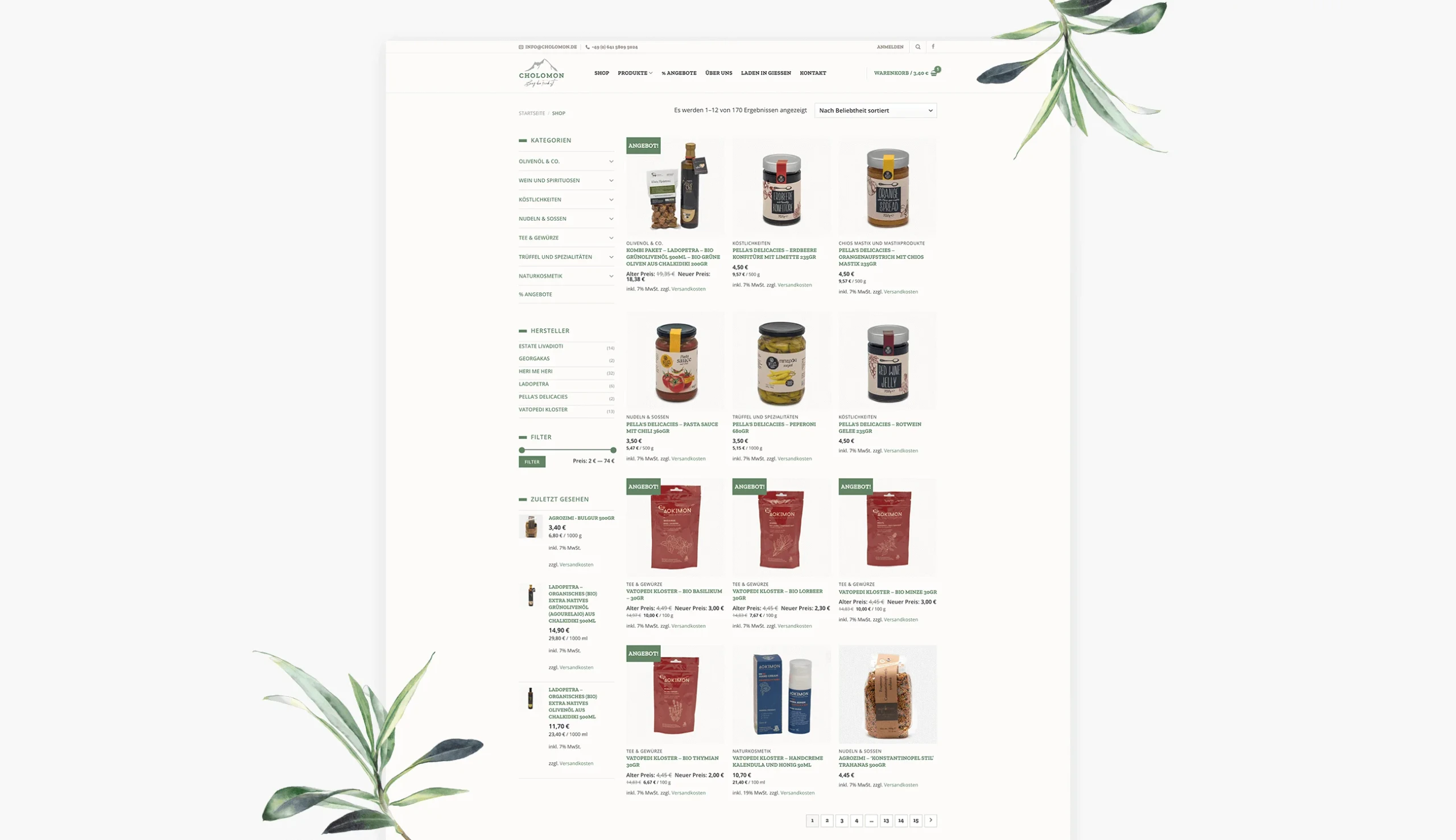 Cholomon: Webshop for a Greek Specialty Food Importer screenshot 5